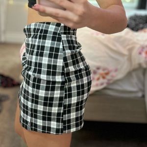john galt black and white plaid mini skirt